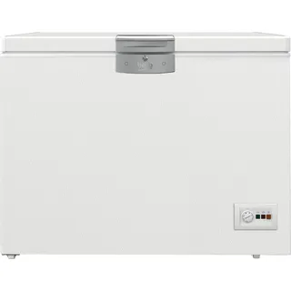 Beko HSM22340 Gefriertruhe, Kühltruhe, 230 l Nutzvolumen, 2 Gefriergutkörbe, Temperaturalarm, abschließbar, LED-Anzeigesystem, Innenbeleuchtung, 35 db(A), Transportrollen, Weiß