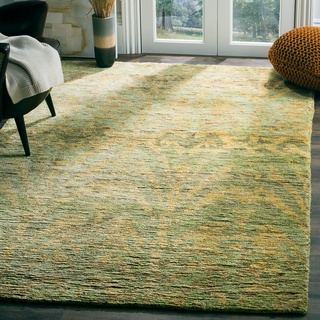 SAFAVIEH Boho Teppich für Wohnzimmer, Esszimmer, Schlafzimmer - Bohemian Collection, Kurzer Flor, Grün und Gold, 152 X 244 cm