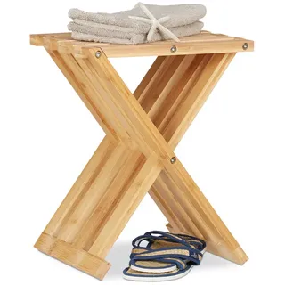 Relaxdays Klapphocker Bambus, natürliche Optik, niedrig, platzsparend faltbar, Hocker für Kinder, HBT 42x32x27cm, natur