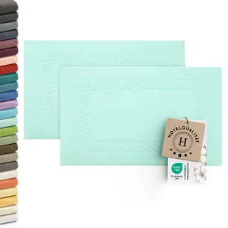 ZOLLNER 2er Set Badematten - weiche und saugstarke Duschvorleger - waschbar bis 95°C - Baumwolle - 50x70 cm in Mint