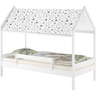 Weißes Himmelbett m Himmel u Fallschutz Kinderbett Hausbett 90x200 Massivholz Einzelbett weiteres Zubehör wählbar V-60.58-09W ohne Zubehör - Weiß