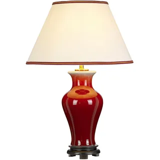 Tischleuchte Keramik Stoff Creme Rot 64 cm hoch E27 Nachttischlampe FELJNA