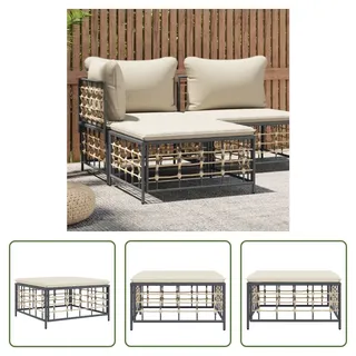 The Living Store Gartenhocker mit Beige Kissen Poly Rattan - Grau