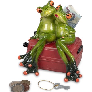 wunderschöne handbemalte Spardose,Sparschwein,Sparbüchse Frosch Froschpaar auf Koffer als Spardose, ca. 15cm,Froschhausen