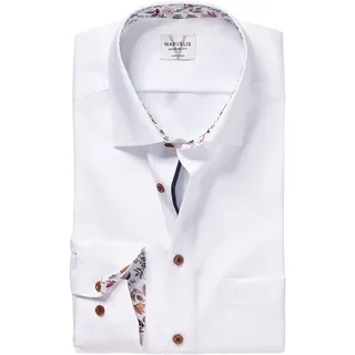Langarmhemd MARVELIS, Herren, Gr. 47, Verlängerter Arm, weiß (hellblau), Web, Obermaterial: 100% Baumwolle, kontrastfarbene Details, unifarben, tailliert normal, Manschette verstellbar, Hemden Langarmhemd, mit New-Kentkragen, modern fit, bügelfrei