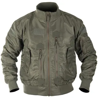 Mil-Tec US Tactical Fliegerjacke Herren • Taktische Bomberjacke mit Stehkragen • Winddichte Übergangsjacke für Frühling & Herbst • Robuste Pilotenjacke mit vielen Taschen & Patchflächen • Oliv, XL