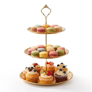 Obst Etagere Etagere 3 Etagen Cupcake Ständer Abnehmbar Servierständer | Golden Rund Buffet Zubehör für Mehr Platz auf der Arbeitsplatte Obstständer Größe: 26cm 20cm 14cm