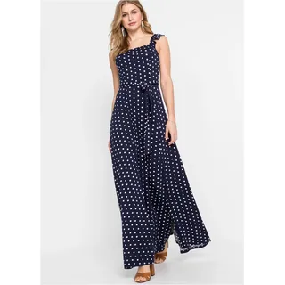 Maxikleid BONPRIX, Damen, Gr. 52/54 (XXL), N-Gr, dunkelblau gepunktet, Obermaterial: 95% Viskose, 5% Elasthan, regular fit, Kleider Maxikleid, für Frühjahr und Sommer, aus Viskose und Elasthan, ärmellos