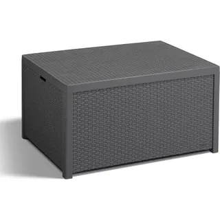 Allibert Arica Storebox Tisch mit Kissenboxfunktion in Rattanoptik, Anthrazit - Dunkelgrau