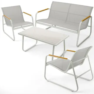 Blumtal Gartenmöbel 4er Set, 2 Sessel 1 Tisch und 1 Bank, Grau , Metall , Gartenmöbel, Gartengarnituren, Gartenmöbel-Sets