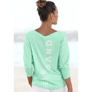 Langarmshirt ELBSAND "Raina", Damen, Gr. M (38), grün (mint), Jersey, Obermaterial: 50% Baumwolle, 50% Polyester, unifarben, figurumspielend hüftlang, Rundhals, Shirts Langarmshirt, mit Logoprint hinten, Longsleeve aus Baumwoll-Mix