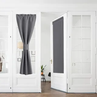 PONY DANCE Scheibengardinen Modern Tür Gardine Grau Blickdicht Vorhang | 2er Set H 240 x B 60 cm, Französischer Türvorhang, mit Stangendurchzug, Verdunklungsvorhänge, Balkontür, Thermovorhang