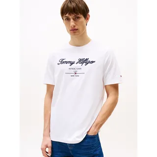 T-Shirt TOMMY HILFIGER "SCRIPT LOGO TEE", Herren, Gr. XL, weiß, Single Jersey, Obermaterial: 100% Baumwolle, regular fit hüftlang, Rundhals, abgesteppt, Shirts T-Shirt, mit aufgesticktem Logo