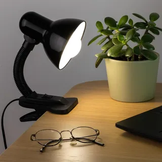 LUMILED Schreibtischlampe klassisch Leselampe Tischleuchte Flexibler Hals Arbeitsleuchte mini Nachttischlampe E27 Fassung Tischlampe aus Metall Kinderzimmer für Lesen Studieren Mädchen Junge schwarz - Schwarz