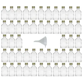 mikken Viva Haushaltswaren - 50 x Mini Glasflasche 20 ml mit Schraubverschluss, als Flachmann, Schnapsflasche & Likörflasche geeignet (inkl. Trichter Ø 5 cm)