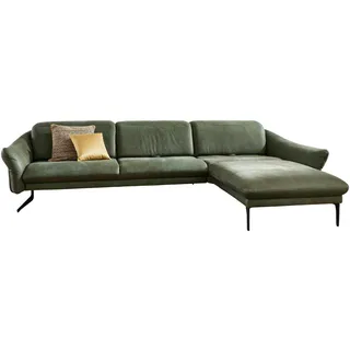 Himolla Ecksofa , Grün , Metall , Echtleder , Ottomane rechts, L-Form , 330x204 cm , Blauer Engel, Goldenes M, Emas , Typenauswahl, Fußauswahl, Lederauswahl, planbar, Sitzqualitäten, seitenverkehrt erhältlich, Hocker erhältlich, Rücken echt, individuell planbar , Wohnzimmer, Sofas & Couches, Wohnlandschaften, Ecksofas