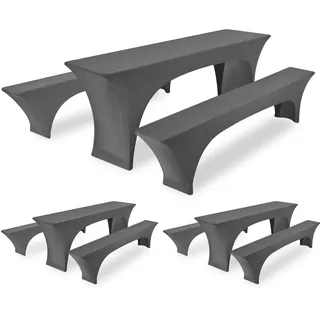FXKS DREI 3er-Sets Elastische Biertischhussen, Dunkelgrau Biertisch und Bankabdeckung,50 cm Tischbreite, 220 x 50 x 70 cm Bierzeltabdeckung für Bankett-Partys im Freien Bierbank