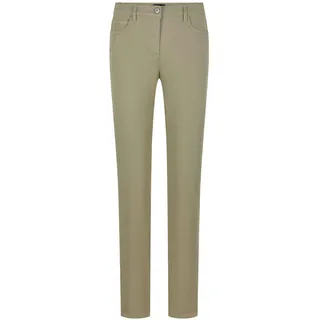 Stoffhose GOLDNER "Kurzgröße Baumwollhose mit Ziernähten", Damen, Gr. 19, K-Gr, grün (khaki), Obermaterial: 98% Baumwolle CO. 2% Elasthan EL., gerade, Hosen Stoffhose, Ziernaht