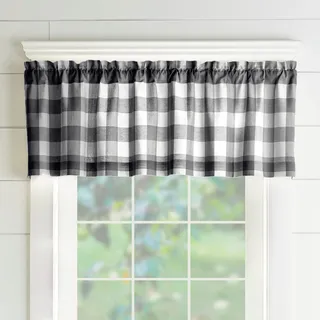 Elrene Home Fashions Buffalo Karierte Fensterküche, Baumwolle, Schwarz/Weiß, 152,4 x 38,1 cm (1 Volant)