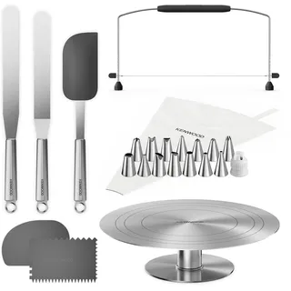Kenwood KWSD100, Deko-Set für Kuchen und Torten inkl. Tortenplatte, Spritzbeutel, 3 Teigschaber, Winkel- und Streichpalette und Tortensäge, Edelstahl