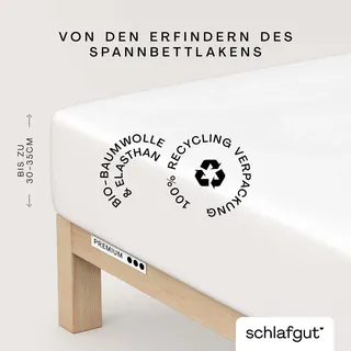 Schlafgut Spannbettlaken "PREMIUM Mako-Zwirn-Jersey, 220 g/m2, 95% Bio-Baumwolle, 5% Elasthan" Bettlaken bis 30 cm Höhe, PREMIUM-Qualität langlebig, perfekter Sitz, full, weiß