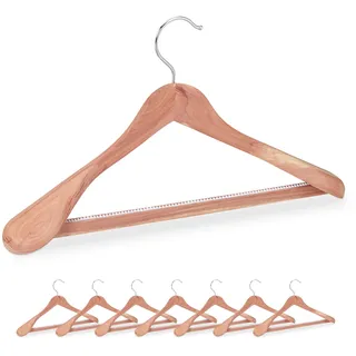 Relaxdays Kleiderbügel Anzug, 8er Set, Zedernholz, Mottenschutz für Kleiderschrank, Hosensteg, breite Anzugbügel, natur