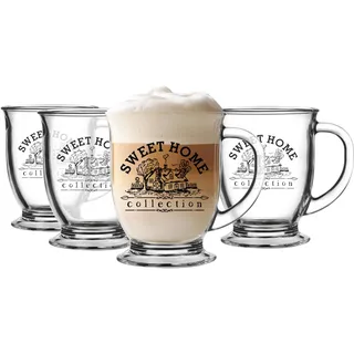 Glasmark KROSNO 1992 Kubas Sweet Home Kaffeegläser-Set 4-teilig Cappuccino Eiskaffee Gläser Becher Spülmaschinenfest 4x400 ml