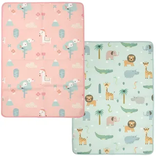 PERLETTI Baby Wickelauflage 50X70 Wasserfest Waschbar - Kleinkinder Neugeborene Wickeluntelage Wiederverwendbar Abwaschbar - Inkontinenzunterlage Bettunterlage Tragbar Changing Mat (Rosa + Grün)