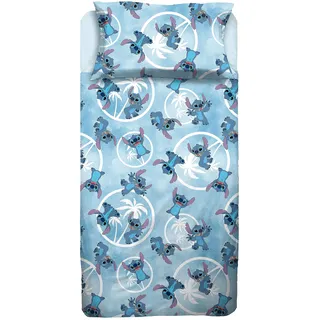Stitch, Bettlaken für Einzelbett, Bettlaken, Spannbettlaken, Kissenbezug, blau, Disney, 100% Baumwolle, offizielles Produkt