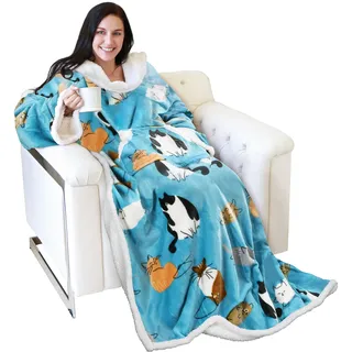 Catalonia Classy TV-Decke Kuscheldecke Ganzkörperdecke mit Ärmeln und Taschen zweiseitige Decke Microplush Fleece Sherpa Warme Decken Geschenk für Erwachsene Frauen Männer 185cm x 140cm, Geschenkidee