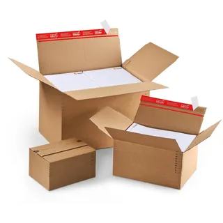 Höhenvariabler Blitzbodenkarton 238 x 170 x 60-130mm mit Selbstklebeverschluss und Aufreißfaden, braun