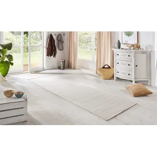 BT Carpet Nature Läufer In- und Outdoor – Schlingen Küchenläufer Rutschfest Flachgewebe Kurzflor Woll-Optik Fineloop Küchenteppich für Flur, Küche, Garten, Terrasse, Badezimmer – Creme Weiß, 80x350cm