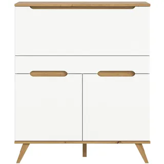 Inn.Furn Sekretär weiß, Eiche 100 cm skandinavisch, Schreibtisch mit Soft-Close , Weiß, Eichefarben , Holzwerkstoff , Nachbildung,Eiche , Uni, Holz Optik , 2 Fächer , Rechteckig , 40x118x110 cm , FSC Mix , Büromöbel, Schreibtische, Sekretäre