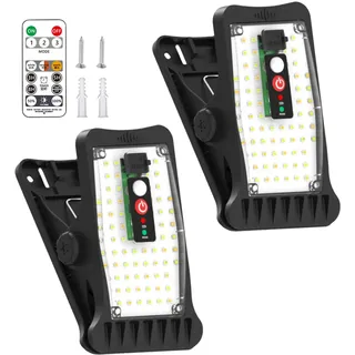 2 Stück Solarlampen für Außen, Clip-on Solarleuchten mit Bewegungsmelder, Wasserdicht Solar Lampe mit 70 LEDs & 3 Modi Farbtemperaturen, USB & Fernbedienung für Garten Zaun Dachrinnen Beleuchtung