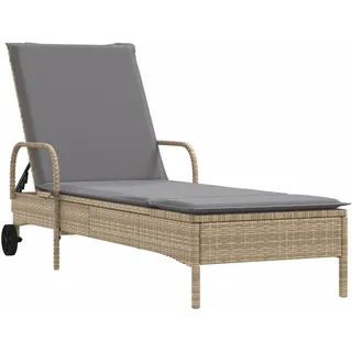 Sonnenliege mit Rollen und Auflage Beige Poly Rattan - Beige