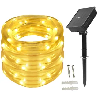BXROIU Solar Lichtschlauch 10M 100 LED IP65 Wasserdicht Außen, Solar Lichterkette für Garten, Balkon & Terrasse, Warmweiße Außenbeleuchtung Weihnachtsbeleuchtung für Sommerparty, Hochzeit