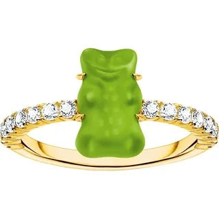 Fingerring THOMAS SABO "THOMAS SABO x HARIBO Schmuck: Ring mit Goldbär" Gr. 60, bunt (gelbgoldfarben, grün, kristallweiß), Fingerringe, Damen, 60, Silber 925 (recycelt), 7mm, Fingerring, mit Kristallglas, Zirkonia (synth.)
