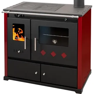 Kaminofen mit Backfach und Herdplatte Pracktik Lux Rot Holzofen 9,5 kW Kamin Ofen Dauerbrandofen Werkstattofen Schwedenofen Hüttenofen Heizofen - Rot