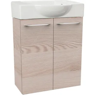 Waschtisch FACKELMANN "SBC", braun (braun, hellbraun, alaska, esche, optik), B:54,5cm H:70,5cm T:31,7cm, Holzwerkstoff, Keramik, Waschtische, Waschtisch, bestehend aus Becken und Unterbau, Breite ca. 55 cm