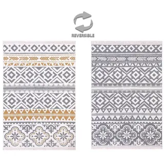 jimri Fashion4Home Teppich Läufer - Tepiche für Wohnzimmer, Schlafzimmer, Küche, Kinderzimmer, Badezimmer - Boho Kelim - Läufer Flur, Ceramic-Hellgrau-Gold, Größe: 140x200 cm