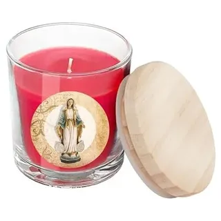 Rote Wunderkerze Jungfrau Kerze Glas mit Deckel in Box mit Geschichte 7x7x8.5 cm