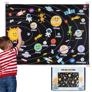 BONNYCO Sonnensystem Kinder mit 61 Filz Figuren - BONNYCO | Montessori Spielzeug Kinder Geschenke für Mädchen Spielzeug 3 4 5 6 7 8 Jahre | Planeten Kinder Spielzeug Sonnensystem Modell Weltraum Weihnachten