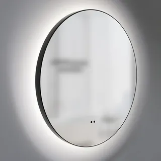 Talos LED Badspiegel Rund CESA Shine in matt Schwarz Ø60 cm - umlaufendes hinterleuchtetes Raumlicht in Neutralweiß - feuchtraumgeeignet durch