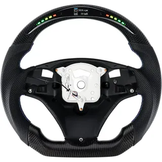 Acclcors Carbonfaser-Lenkrad, Kuppel flachen Boden LED Schaltanzeige Lenkrad mit scharfen Paddel Löcher für BMW M Sport 1/3 Serie M3/E88 E90 E91 E92 E93 2005-2012