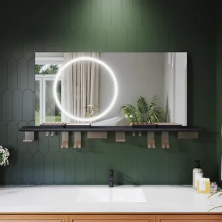 SONNI Badezimmerspiegel 120 x 60 cm, dreifarbig, dimmbar, RA90, beschlagfrei, mit multifunktionaler Ablage