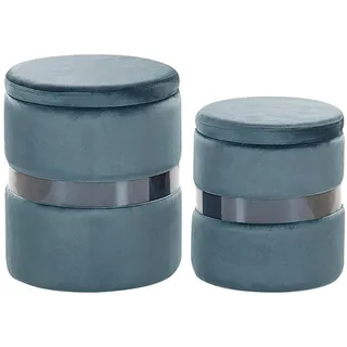 Beliani Pouf Doris 35-30/35-30/44-36 cm , Blau , Textil , Rund , 35x36x35 cm , Wohnzimmer, Sessel, Hocker & Hockerbänke, Poufs