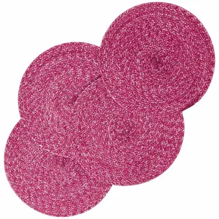 Homescapes Tischset pink im 4er-Set, Platzsets rund geflochten, 40 cm , Pink , Textil , Uni , Rund , 40x40 cm , Oeko-Tex® , Heimtextilien, Wohntextilien, Tischwäsche, Tischsets