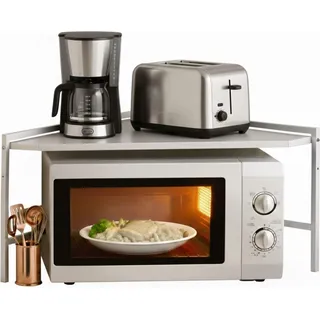 DanDiBo Mikrowellenregal Eckregal Küche Stehend Arbeitsplatte 72x72 cm Weiß 2 Stufig 96689 Mikrowellen Regal Küchenregal Microwave Shelf