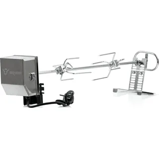 BBQ-Toro Edelstahl Grillspieß Set | 79 cm | Motor 220V - 240V, 2 Fleischklammern - Silber