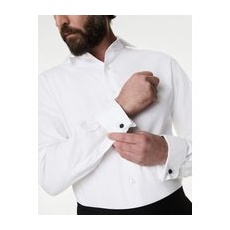 Mens M&S SARTORIAL Chemise coupe standard en coton sergé de qualité supérieure à poignets mousquetaires - White, White - 15L